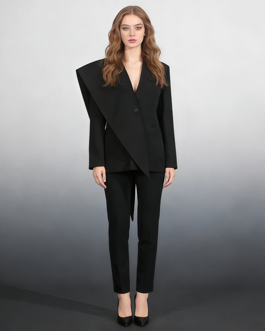 Black Asymmetric Oversized Blazer