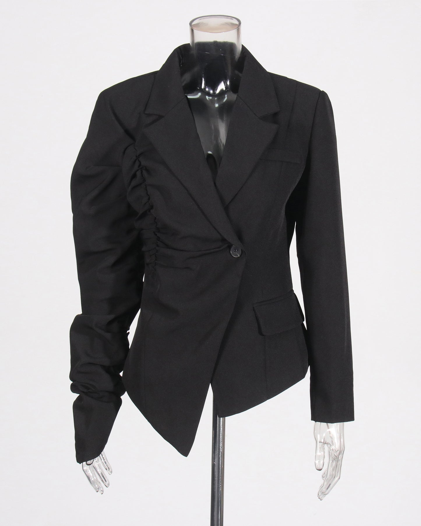 Black Asymmetric Ruched Blazer