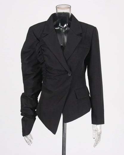 Black Asymmetric Ruched Blazer