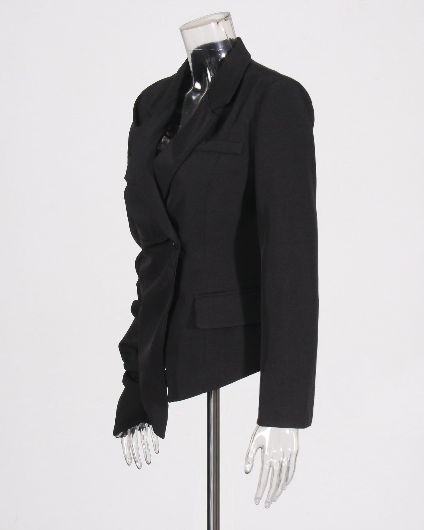 Black Asymmetric Ruched Blazer