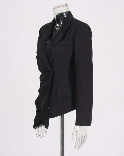 Black Asymmetric Ruched Blazer