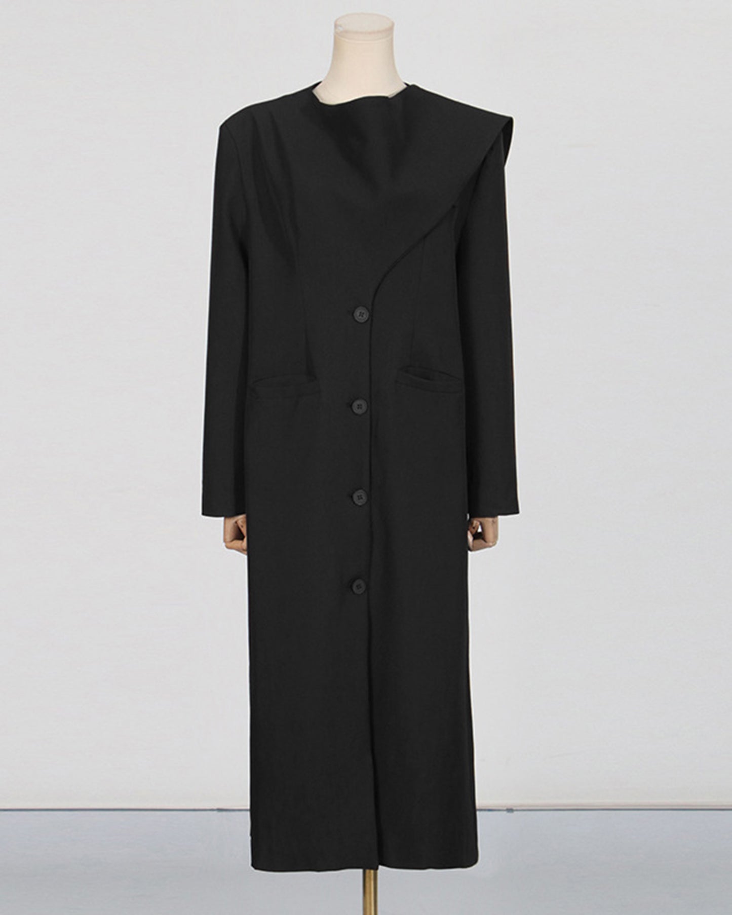 Black Asymmetrical Shoulder Longline Coat