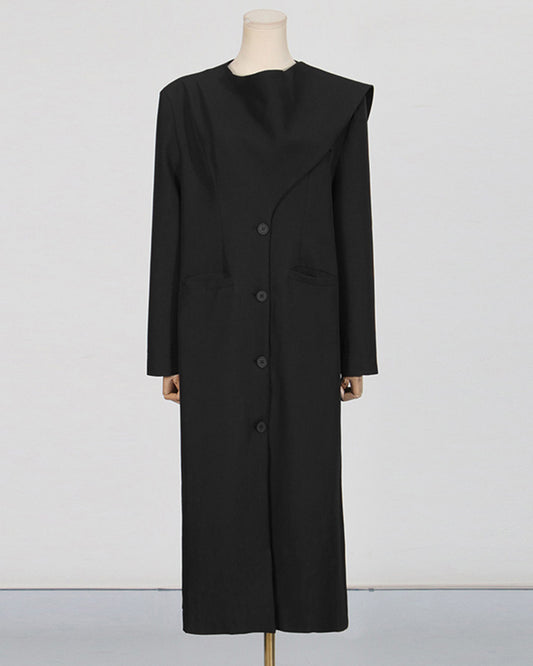 Black Asymmetrical Shoulder Longline Coat