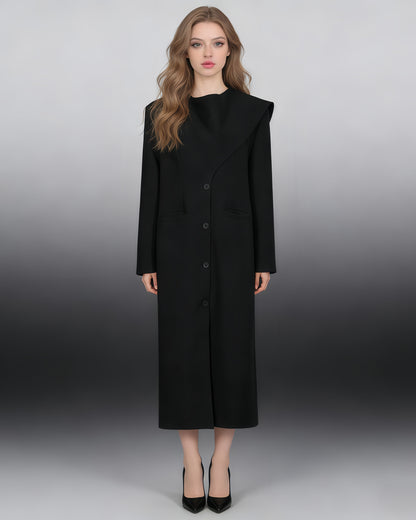 Black Asymmetrical Shoulder Longline Coat