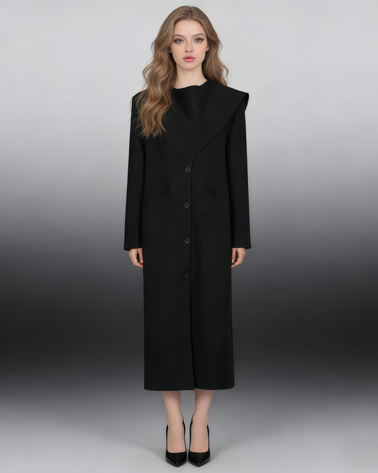 Black Asymmetrical Shoulder Longline Coat