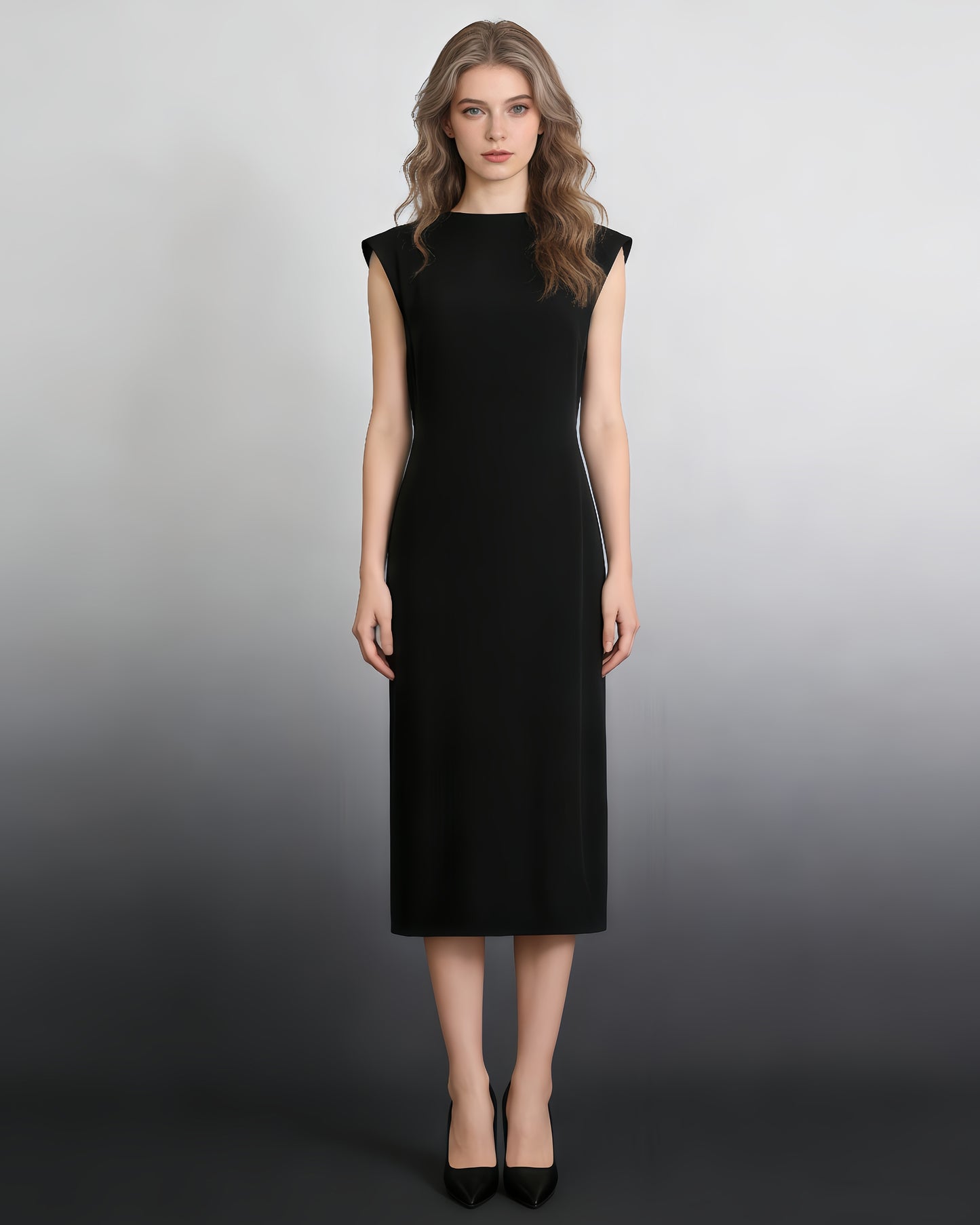 Black Backless Midi Dress with Metal Accents