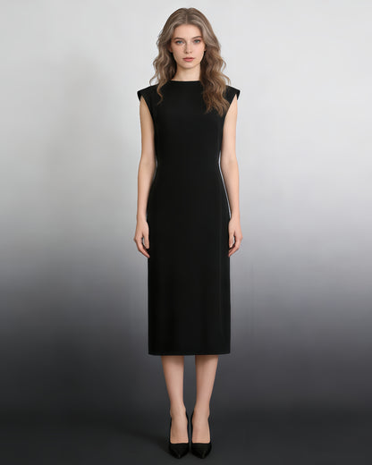 Black Backless Midi Dress with Metal Accents