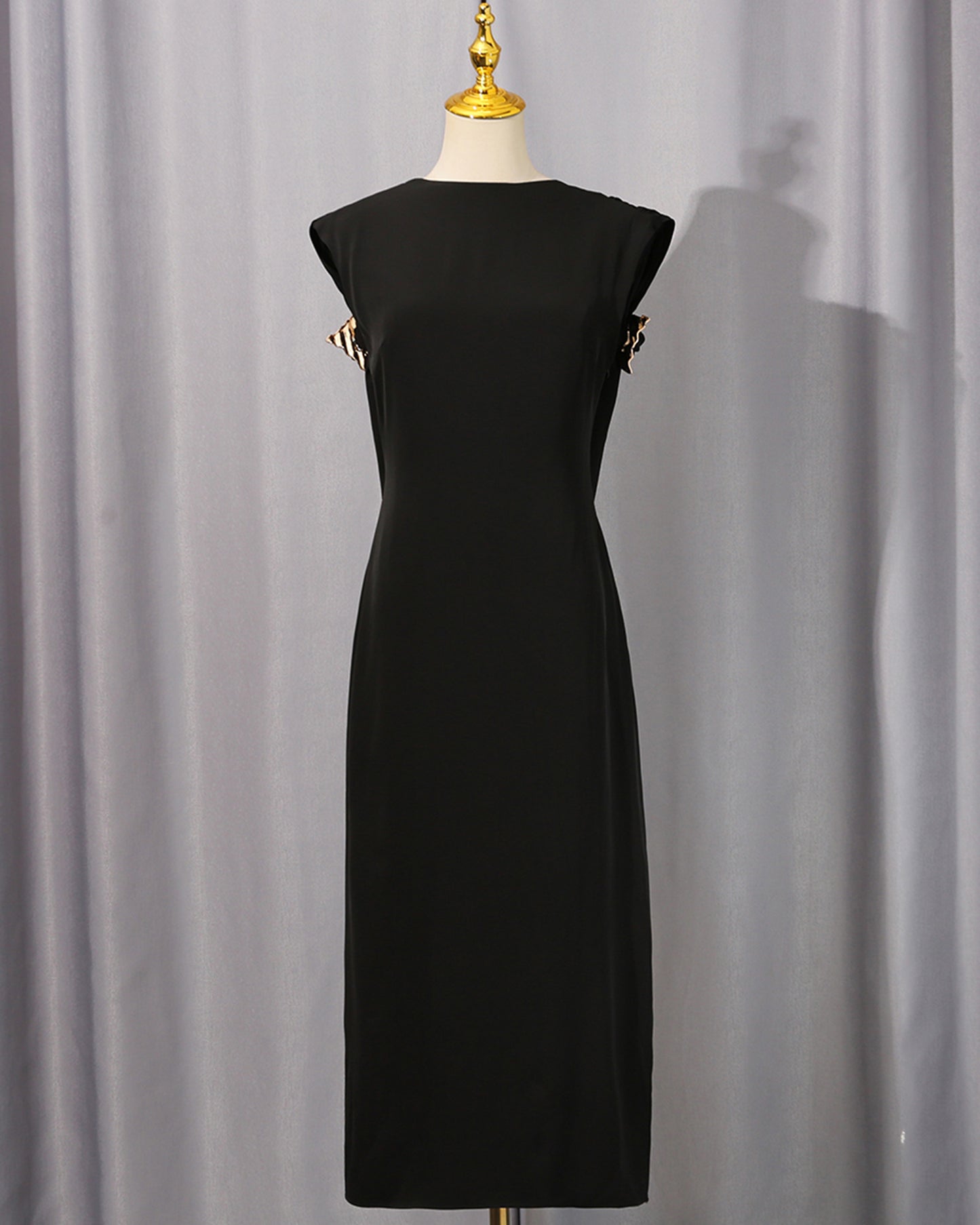 Black Backless Midi Dress with Metal Accents