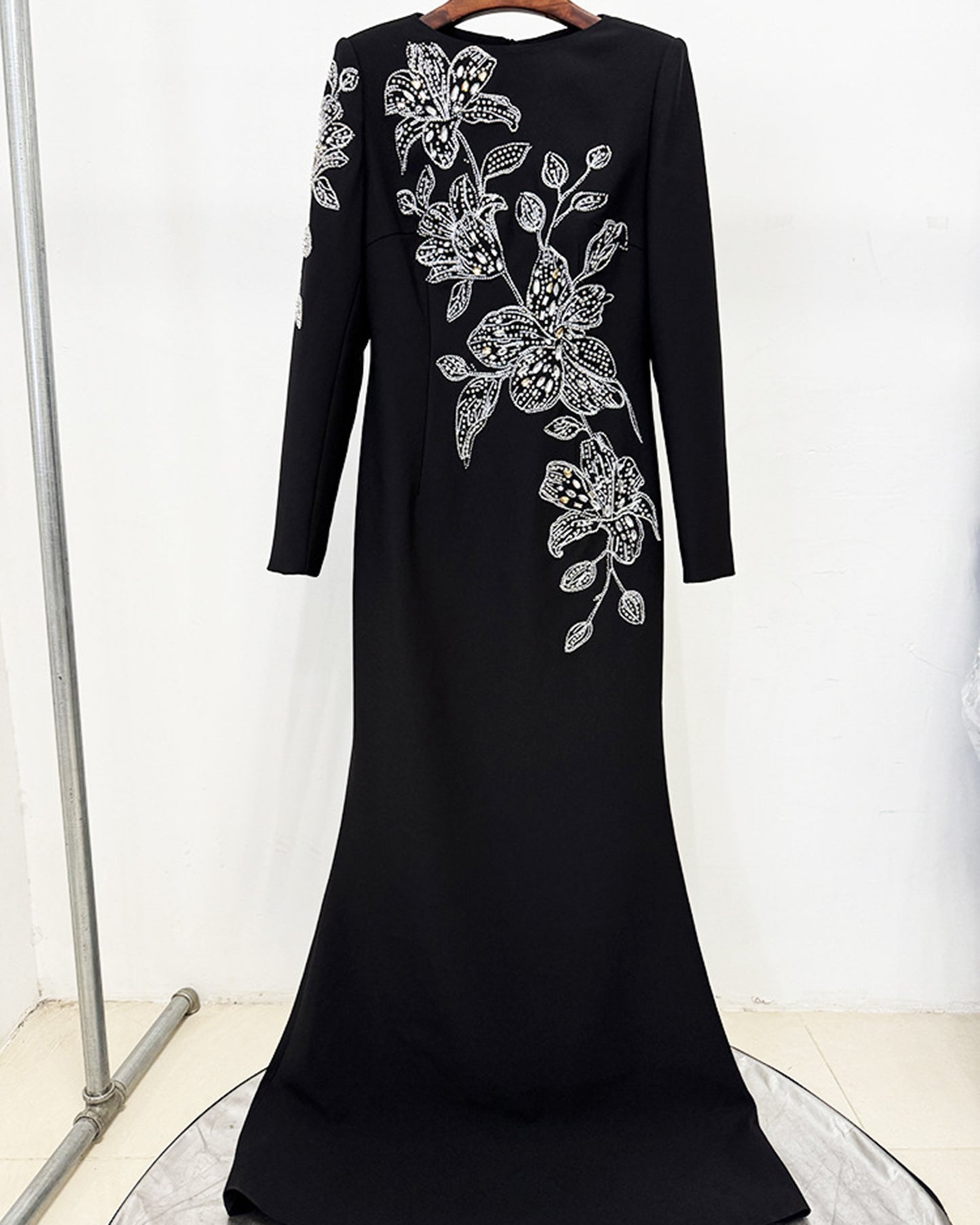 Black Beaded Floral Mermaid Gown