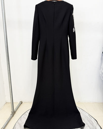 Black Beaded Floral Mermaid Gown