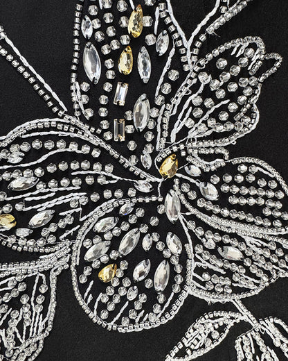 Black Beaded Floral Mermaid Gown