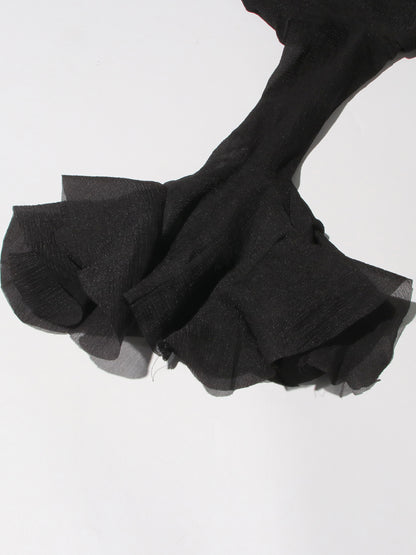 Black Bell Sleeve Ruffled Long Dress with Button Front