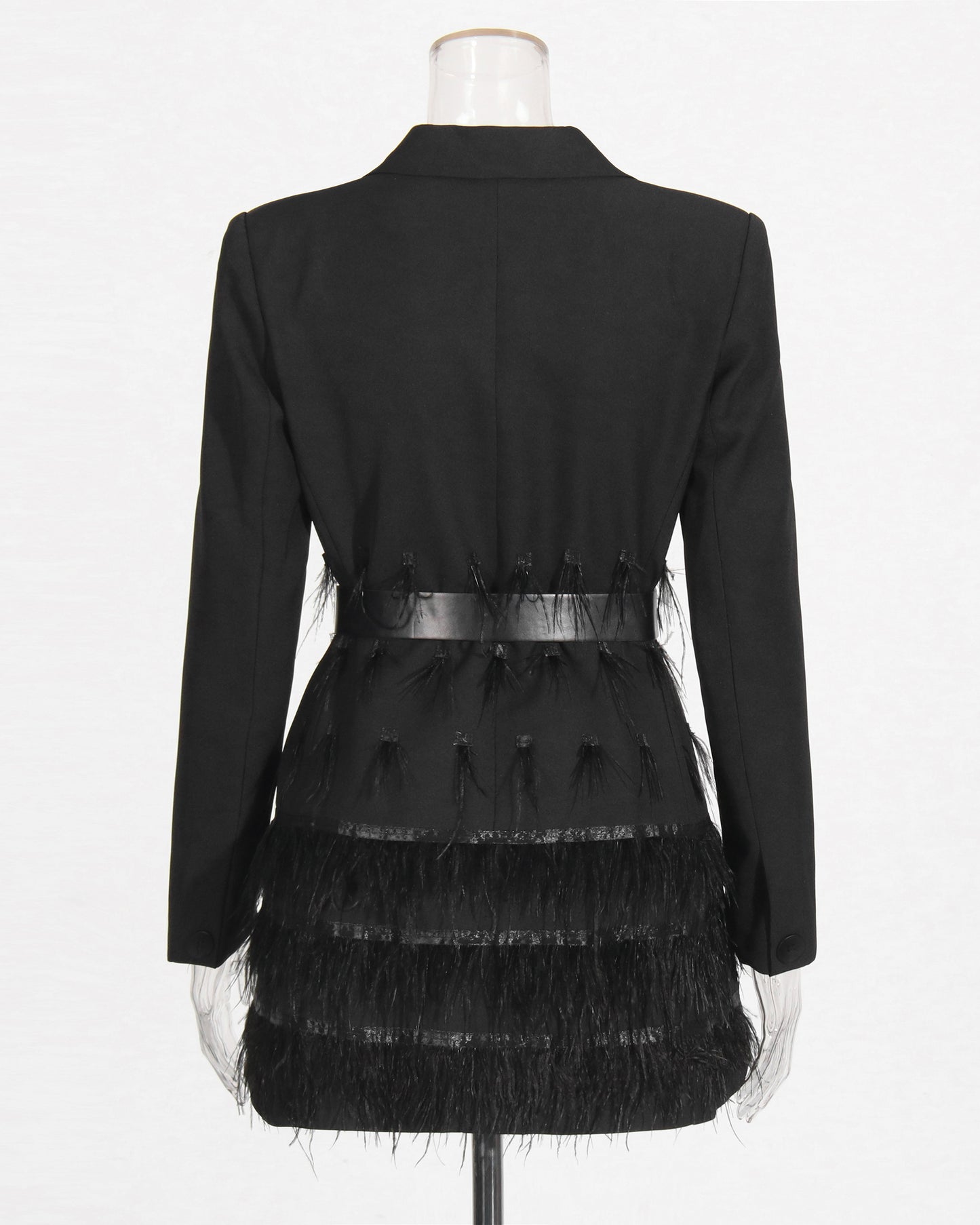 Black Blazer Dress with Feather Trim