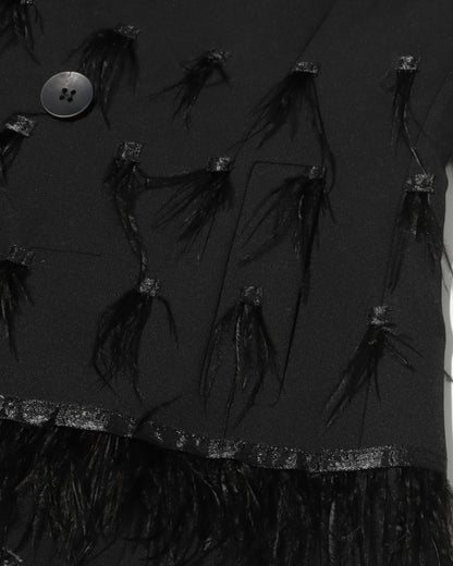 Black Blazer Dress with Feather Trim