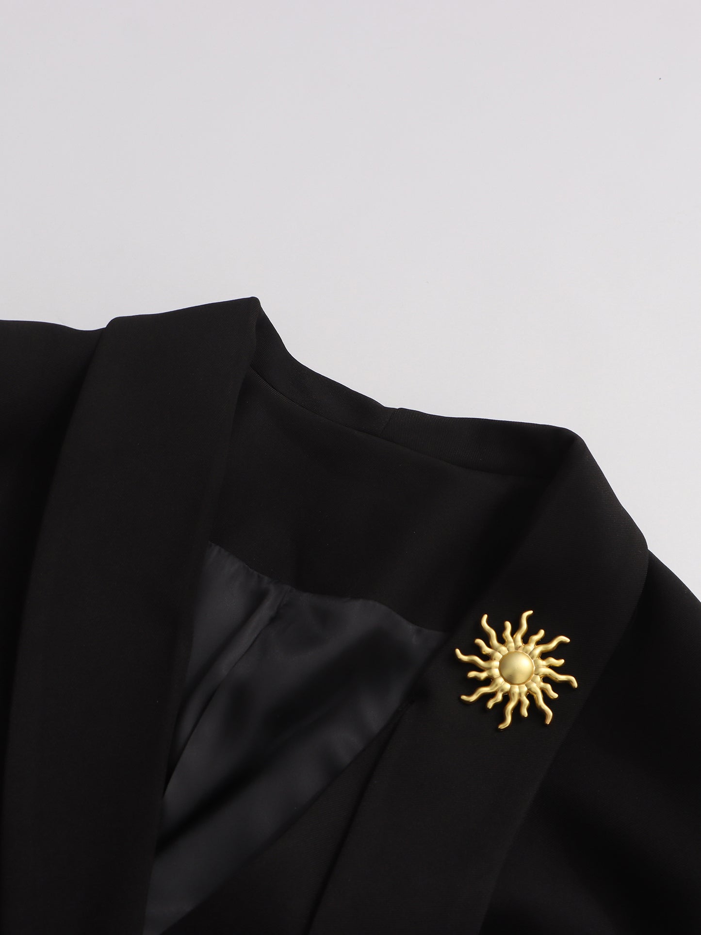 Black Blazer with Gold Button & Sun Brooch