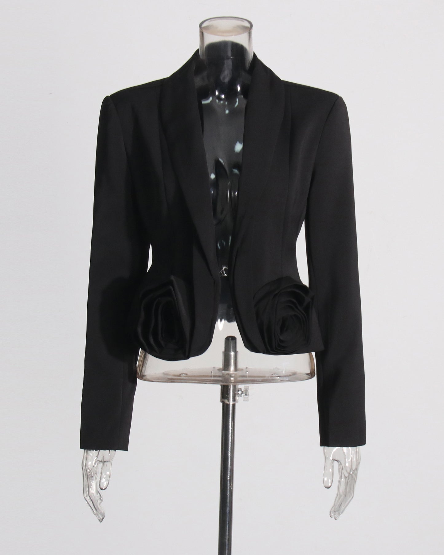 Black Blazer with 3D Rose Accents