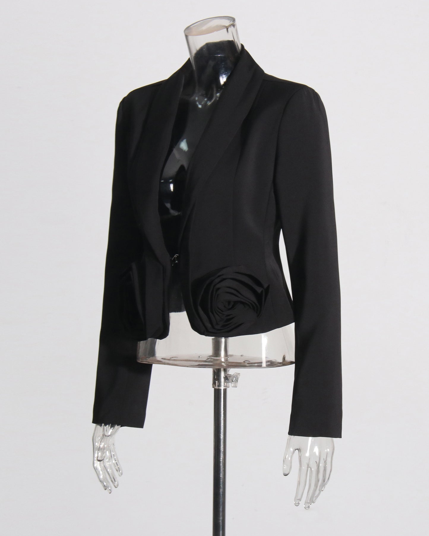 Black Blazer with 3D Rose Accents