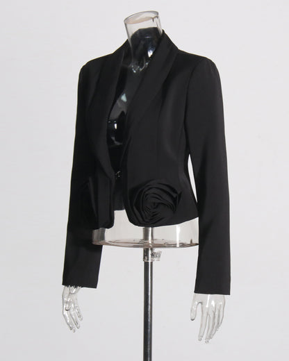 Black Blazer with 3D Rose Accents