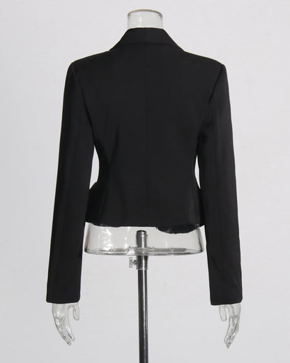 Black Blazer with 3D Rose Accents