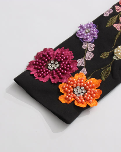 Black Blazer with Colorful 3D Floral Embroidery