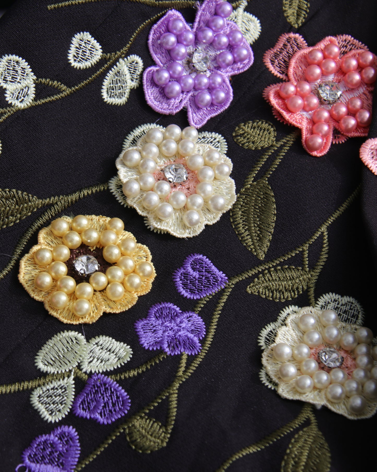 Black Blazer with Colorful 3D Floral Embroidery