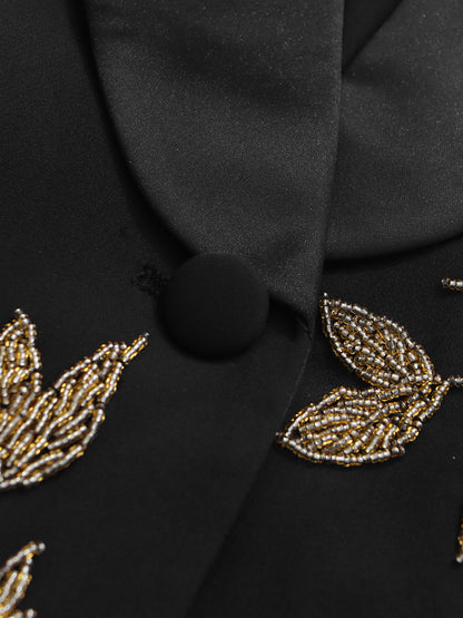 Black Blazer with Gold Leaf Embroidery & Satin Lapel