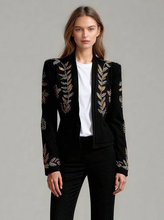 Black Blazer with Gold & Silver Beaded Embellishments