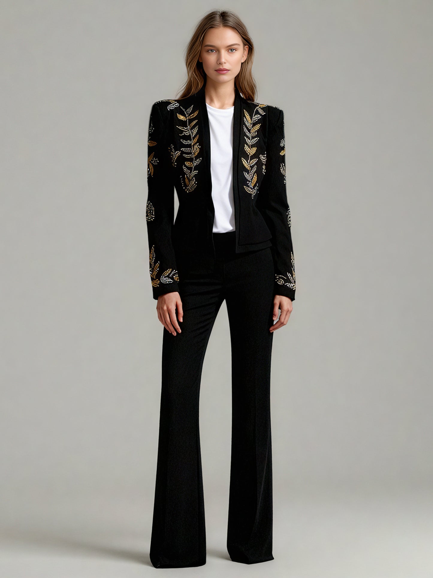 Black Blazer with Gold & Silver Beaded Embellishments