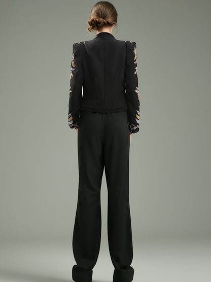 Black Blazer with Gold & Silver Beaded Embellishments
