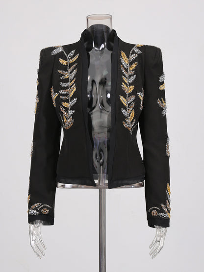 Black Blazer with Gold & Silver Beaded Embellishments