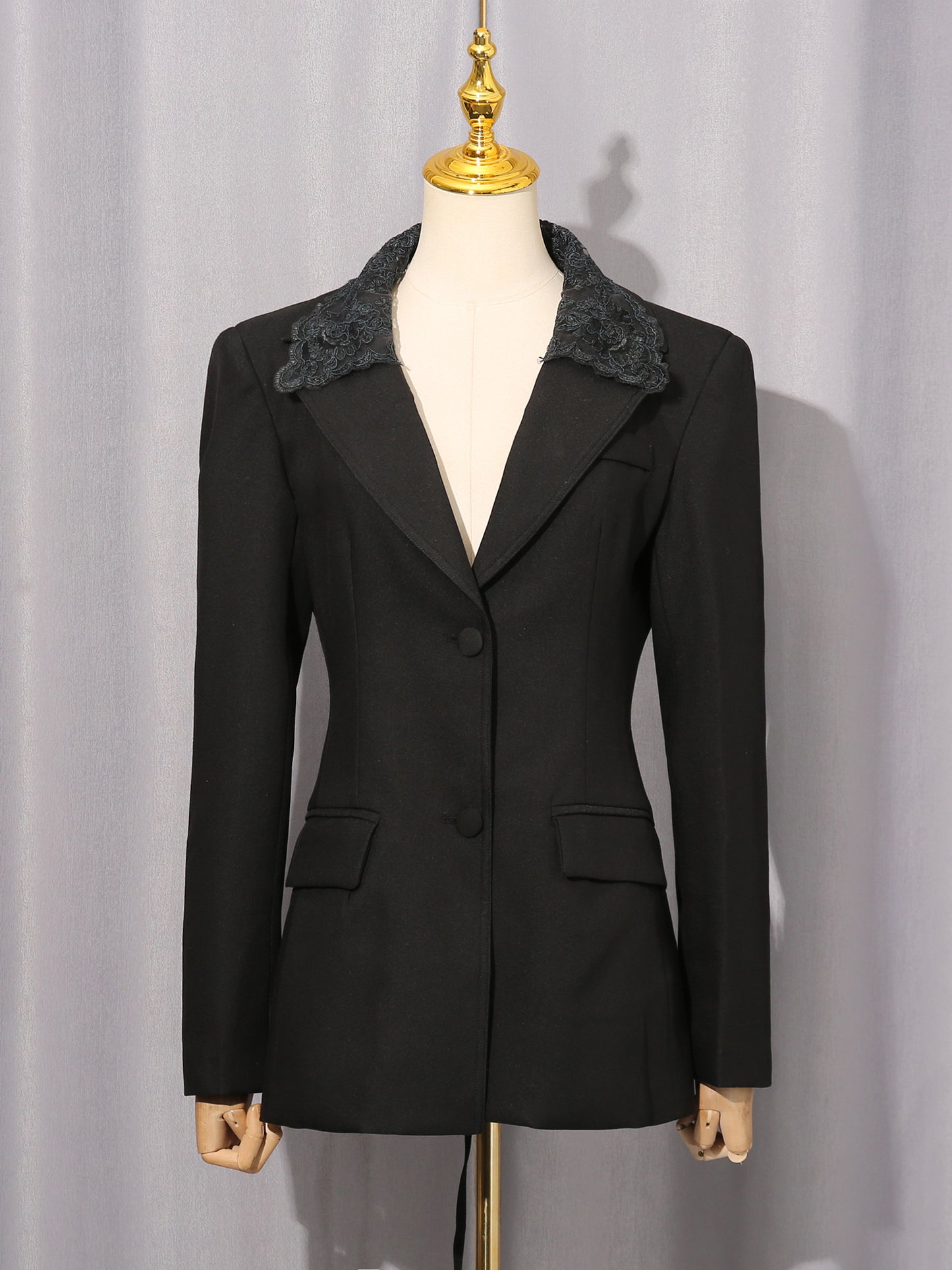 Black Blazer with Lace Collar & Back Cutout Detail