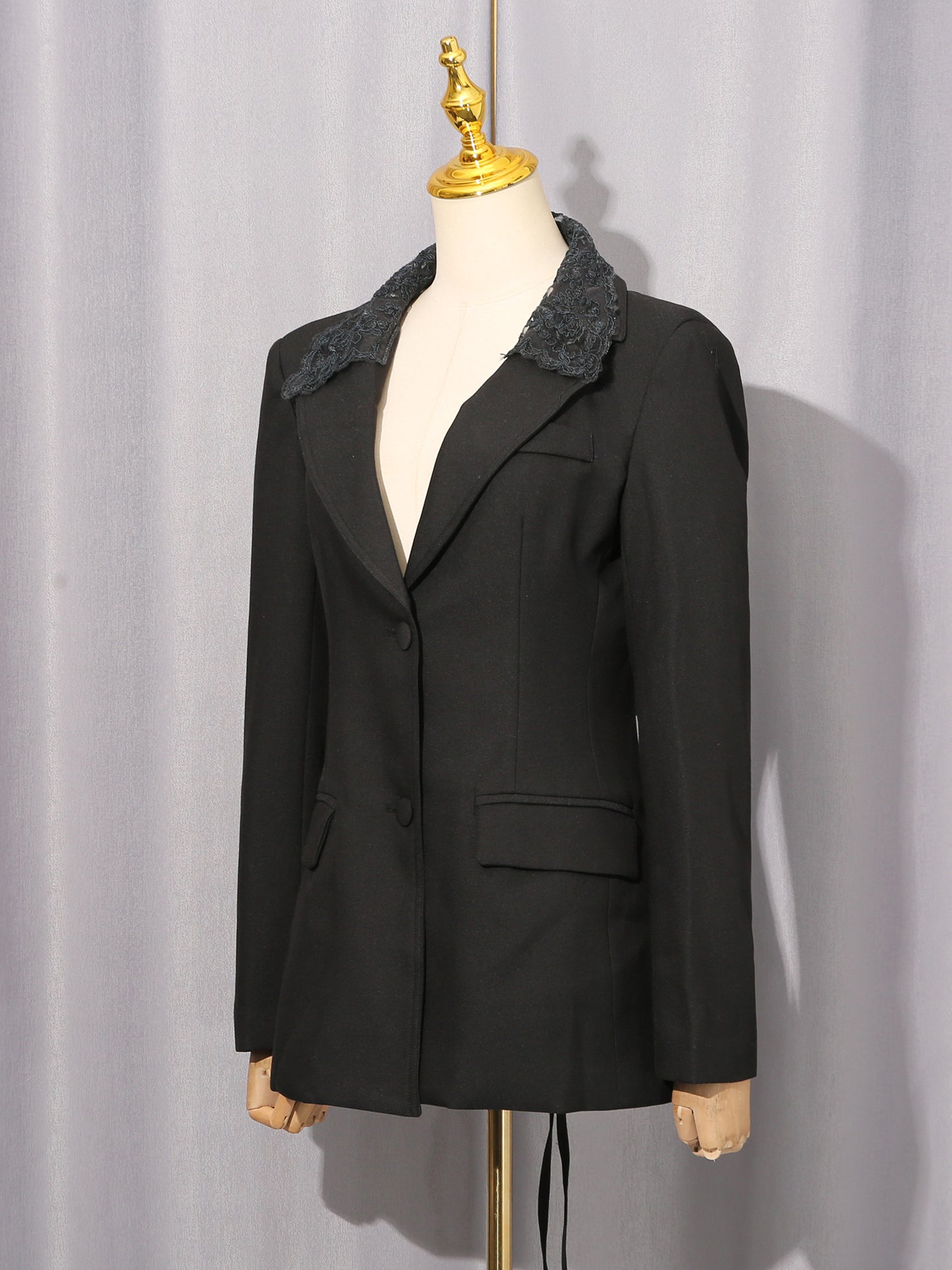 Black Blazer with Lace Collar & Back Cutout Detail