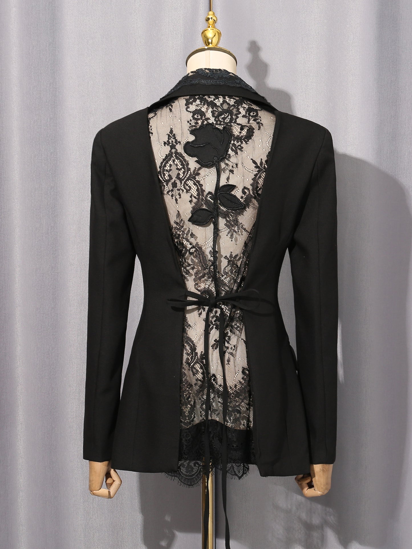 Black Blazer with Lace Collar & Back Cutout Detail