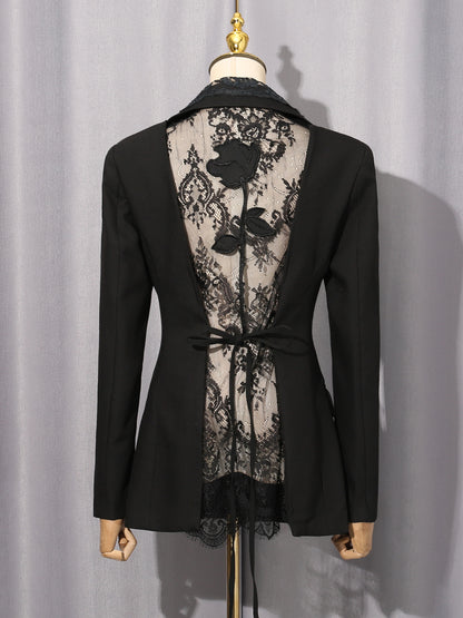 Black Blazer with Lace Collar & Back Cutout Detail