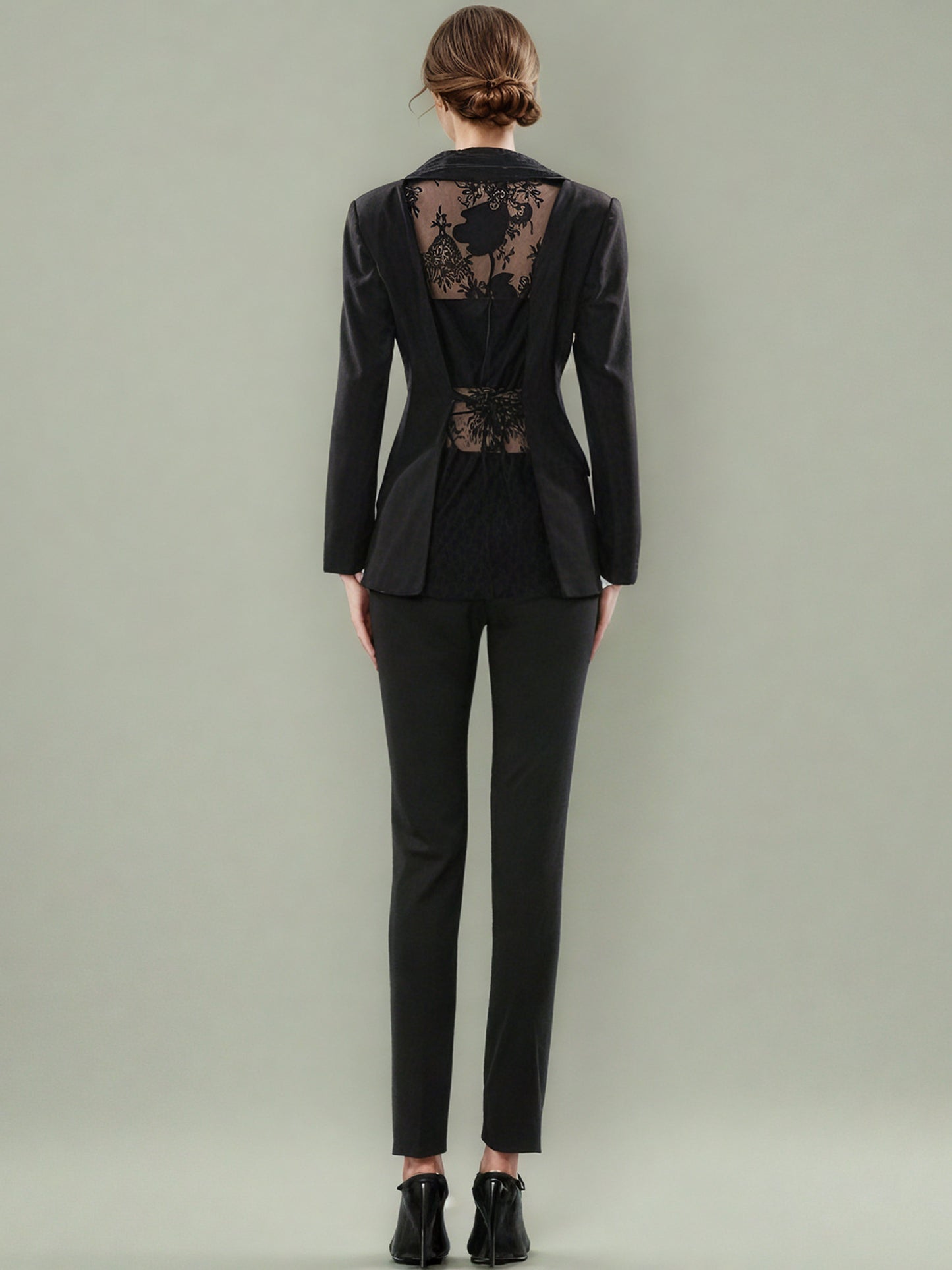 Black Blazer with Lace Collar & Back Cutout Detail