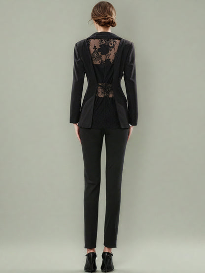 Black Blazer with Lace Collar & Back Cutout Detail