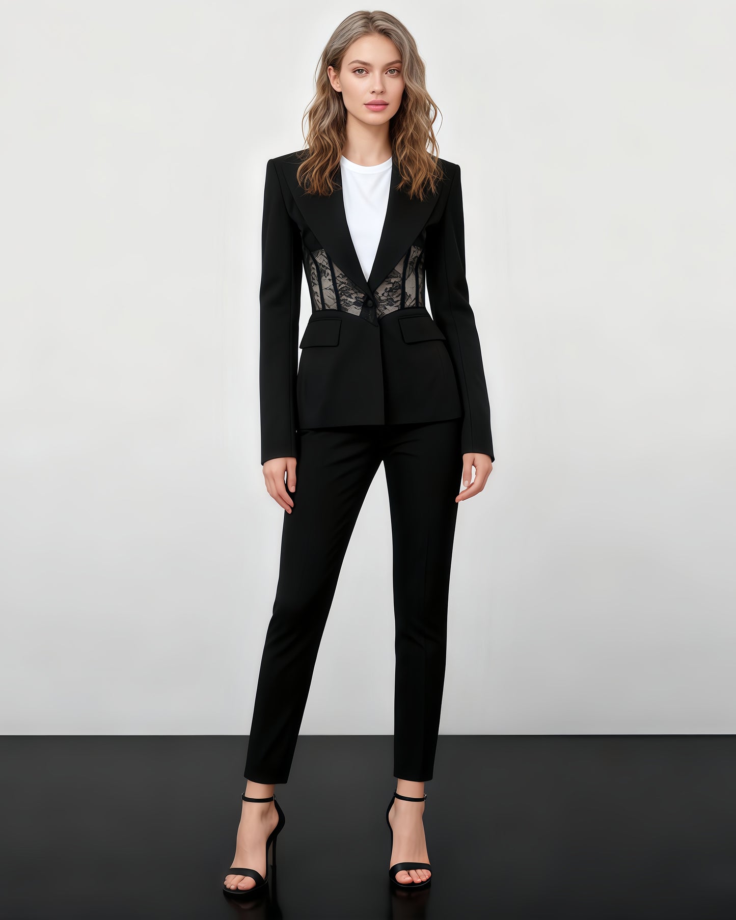 Black Blazer with Lace Corset Waist