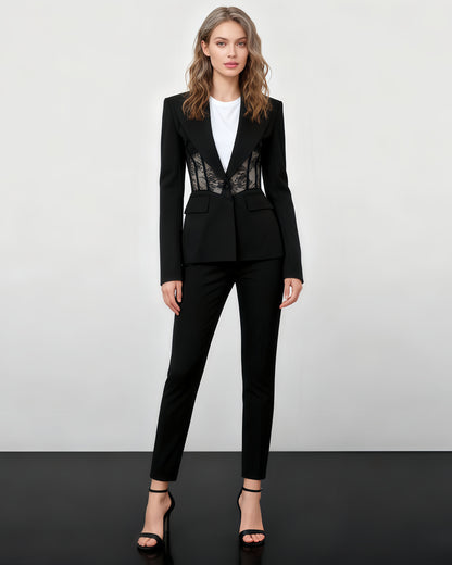 Black Blazer with Lace Corset Waist