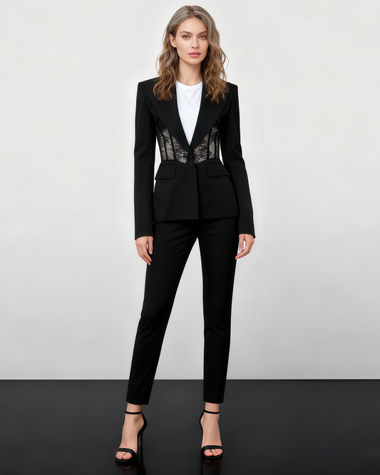Black Blazer with Lace Corset Waist