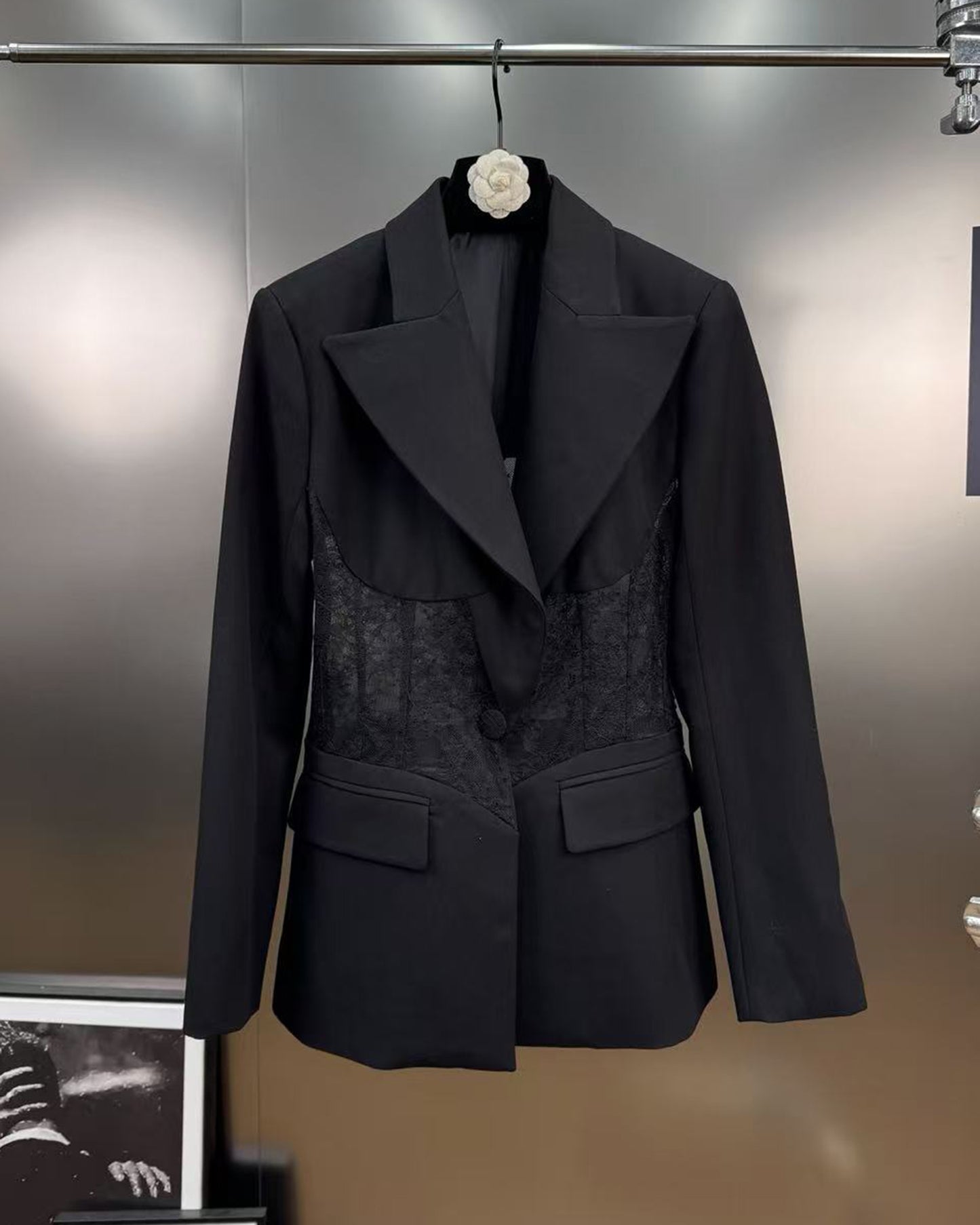Black Blazer with Lace Corset Waist
