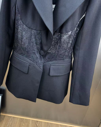 Black Blazer with Lace Corset Waist