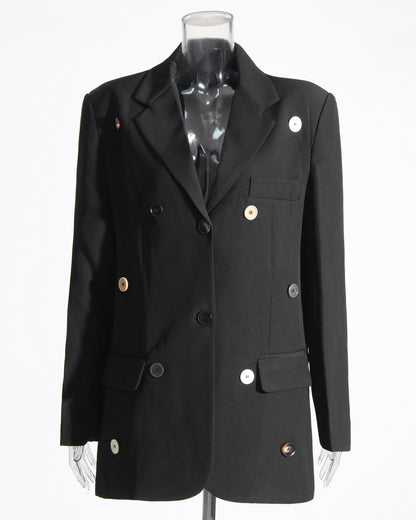 Black Blazer with Multi-Color Button Accents