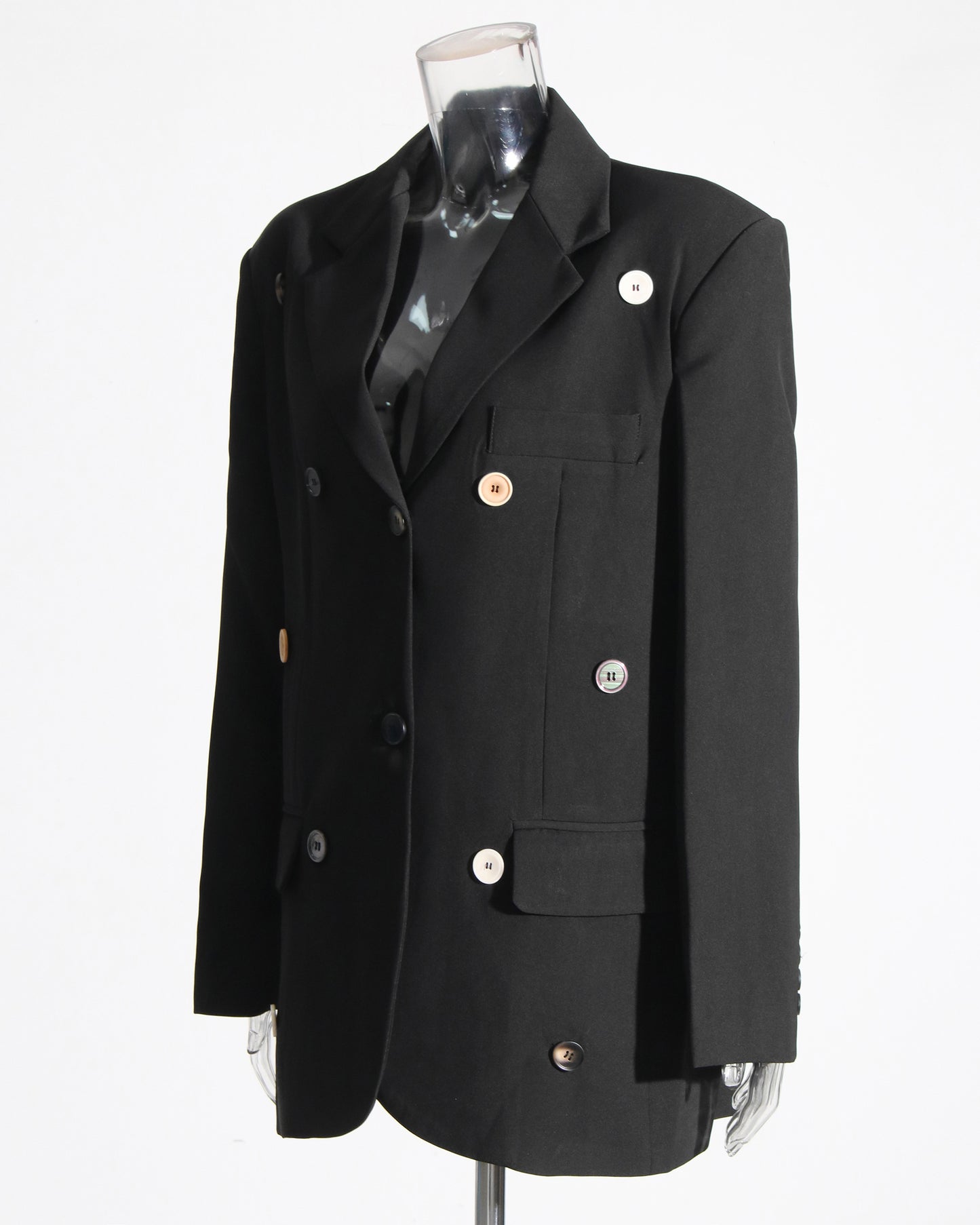 Black Blazer with Multi-Color Button Accents