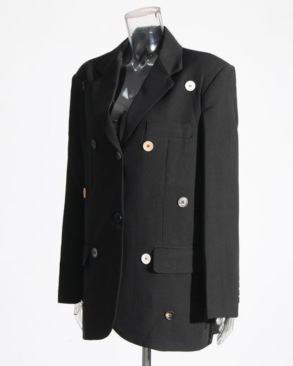 Black Blazer with Multi-Color Button Accents