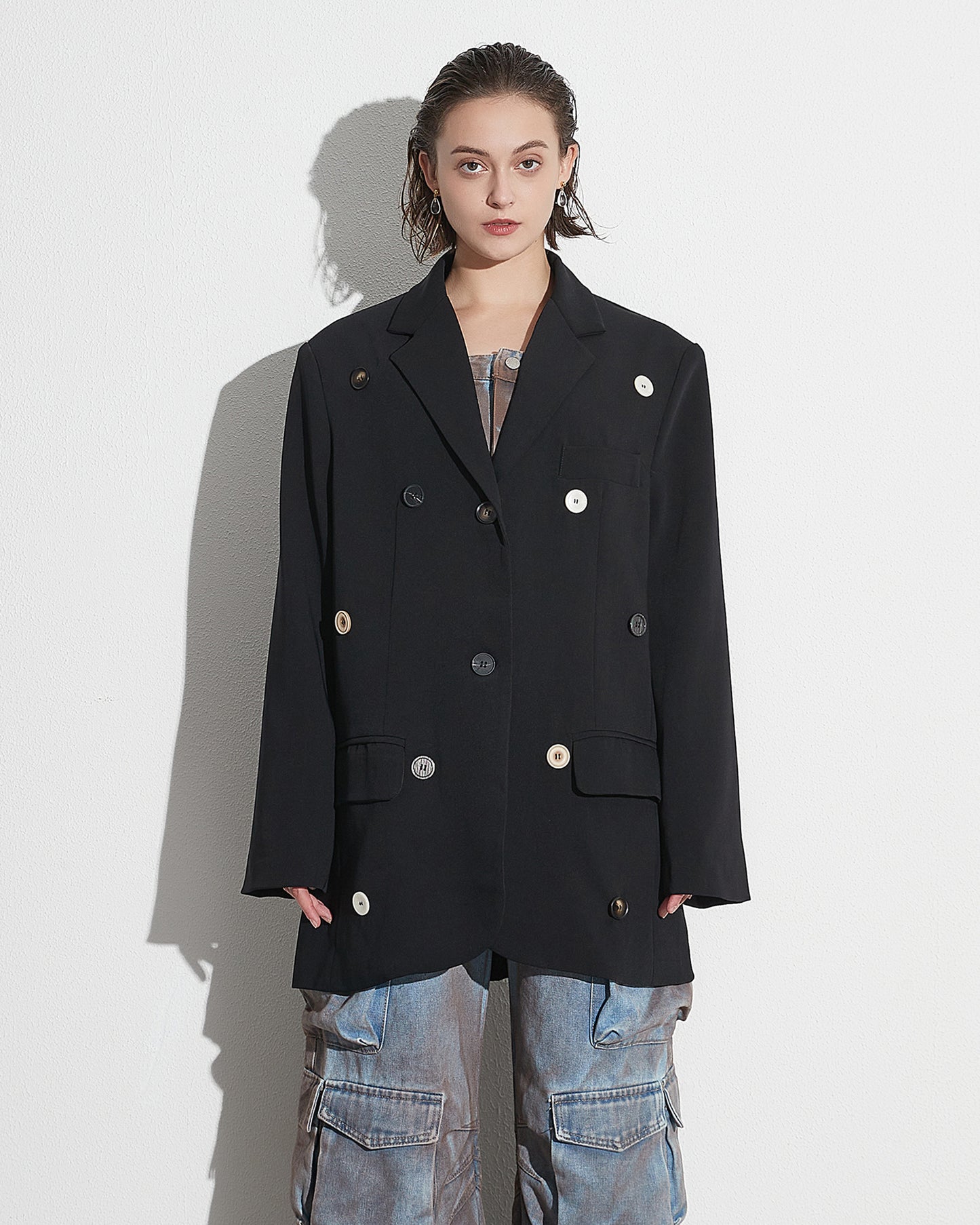 Black Blazer with Multi-Color Button Accents