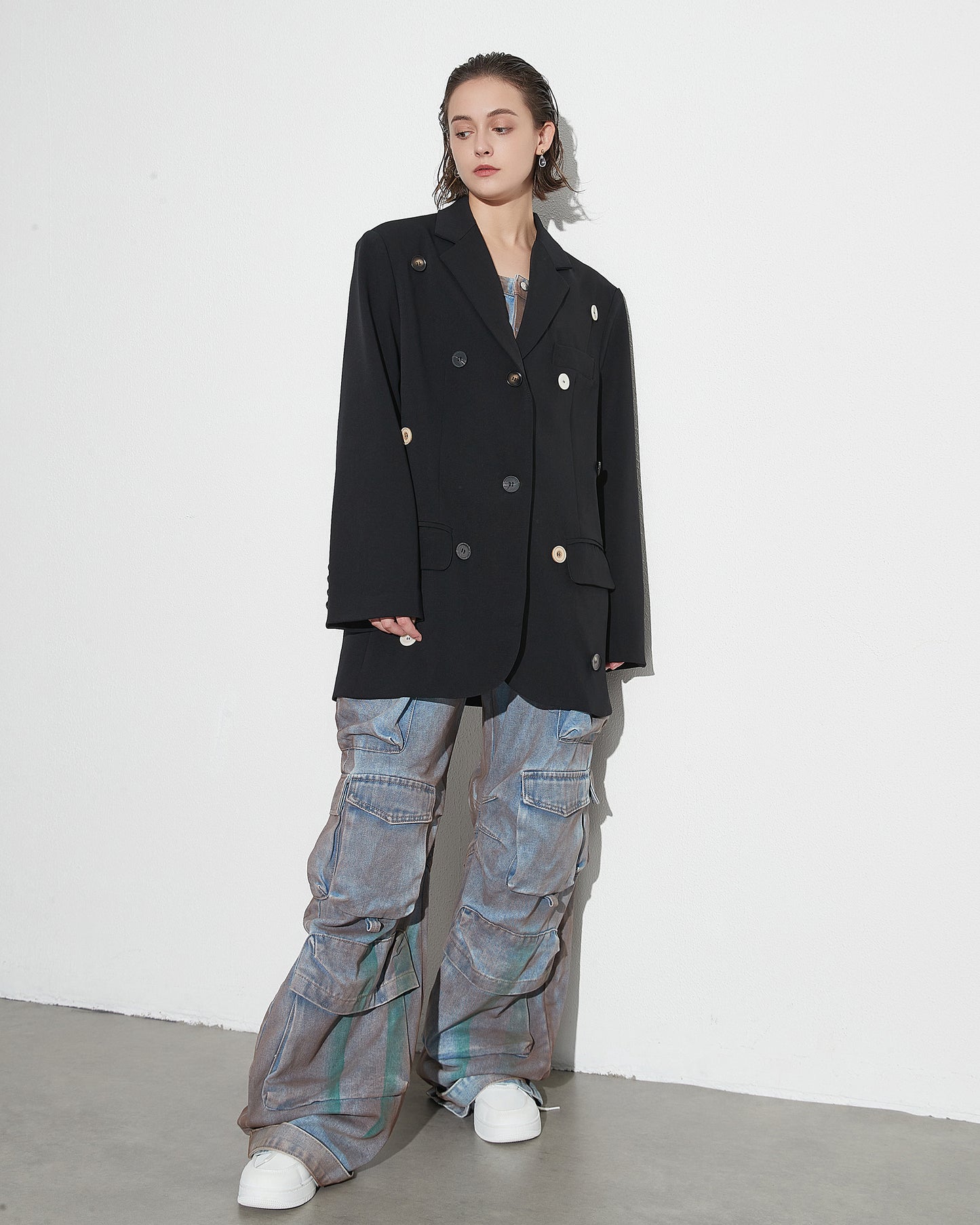 Black Blazer with Multi-Color Button Accents