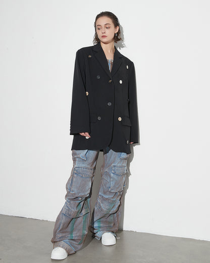 Black Blazer with Multi-Color Button Accents