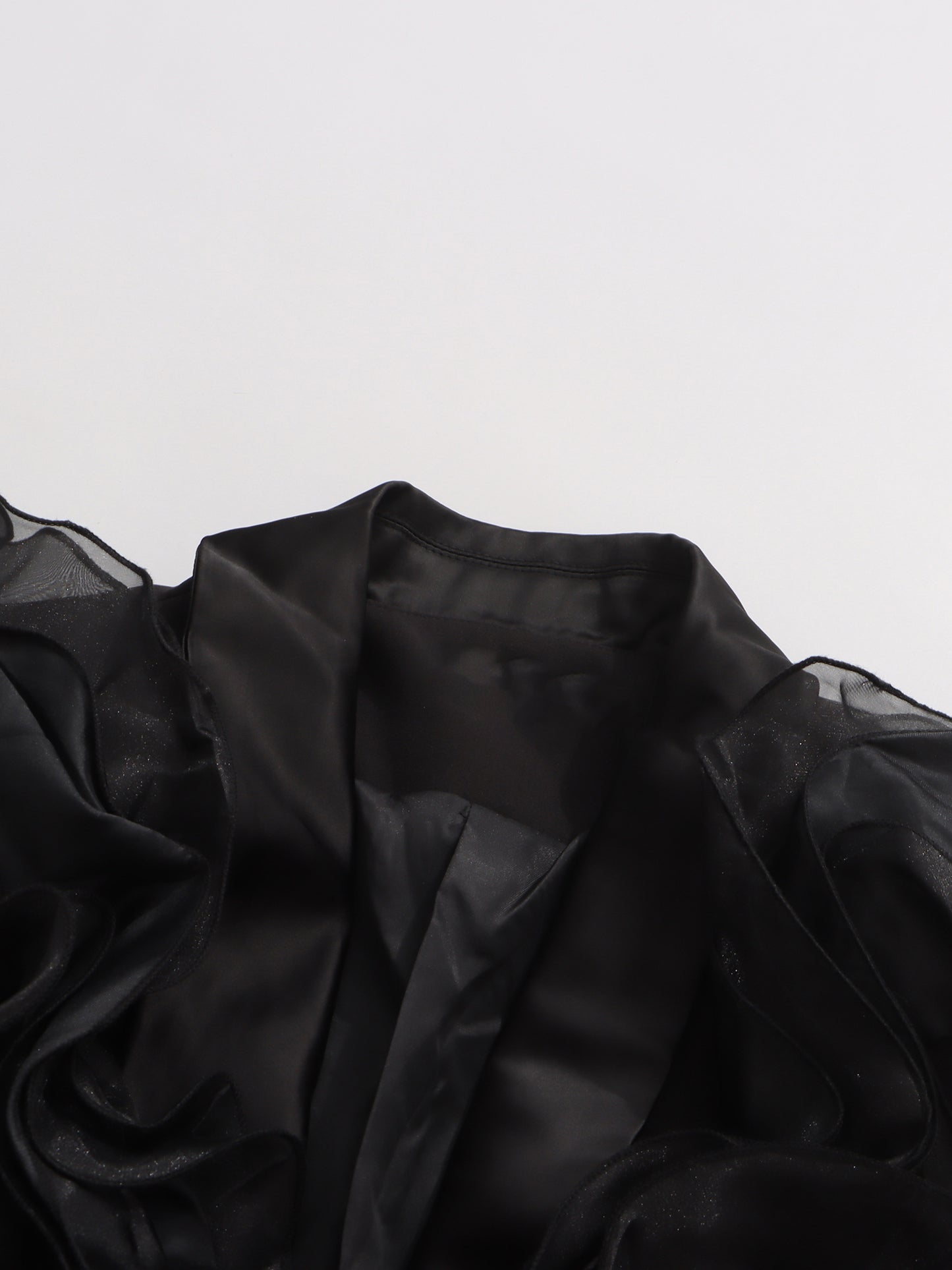 Black Blazer with Organza Ruffle Shoulder & Satin Lapel