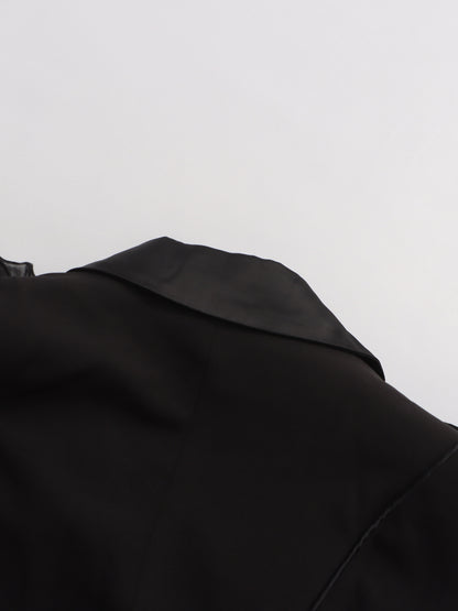 Black Blazer with Organza Ruffle Shoulder & Satin Lapel