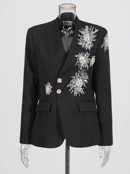 Black Blazer with Pearl, Crystal & Sequin